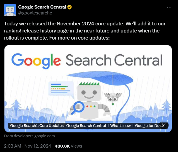 Google Core Update  November 2024 on X